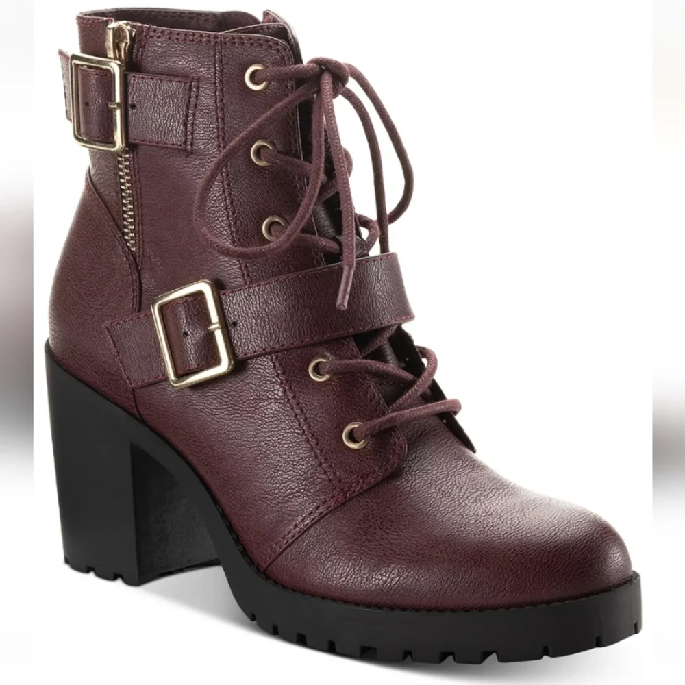 Sun + Stone Ivvie Lug Sole Booties Wine 8 - Picture 1 of 4